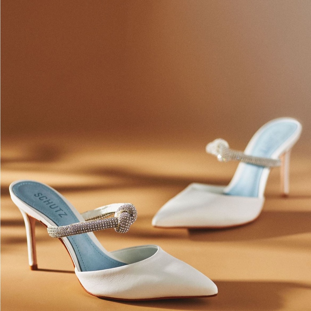Schutz Pearl Napa white rhinestone mules